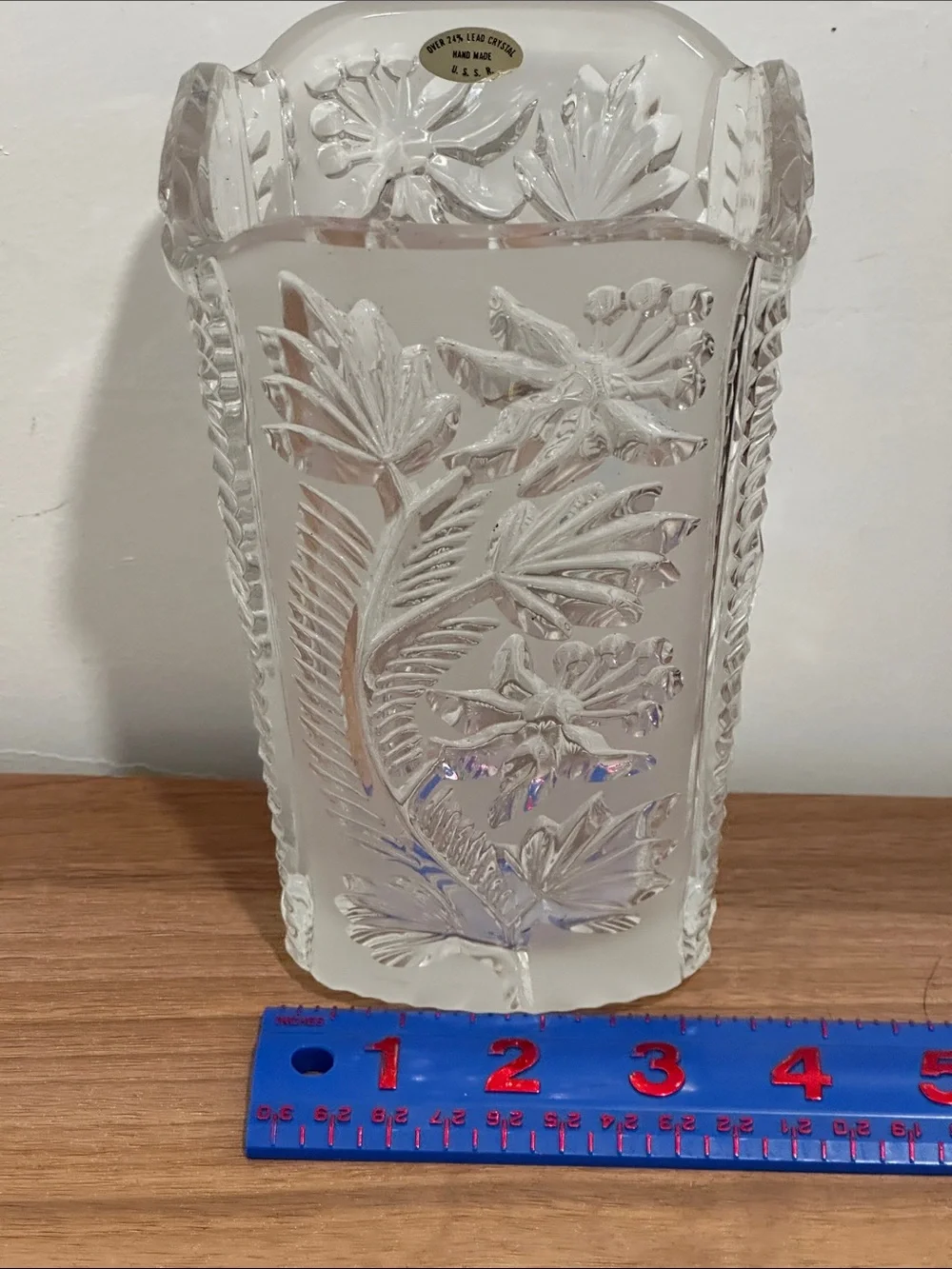 Vintage USSR 24% Lead Crystal Vase Cut Glass Elegant Botanical Floral Vase